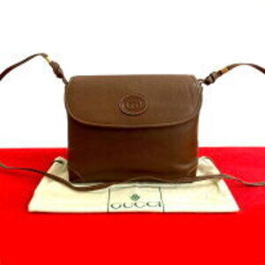 GUCCI GG logo leather Shoulder Bag brown
